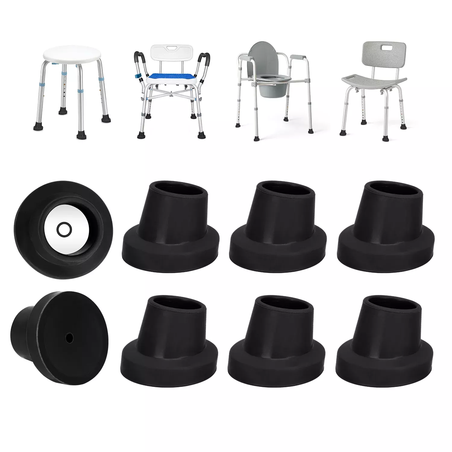 1-1/8 Inch Shower Chair Replacement Feet 8-Pack Non-Slip Suction Rubber Tips
