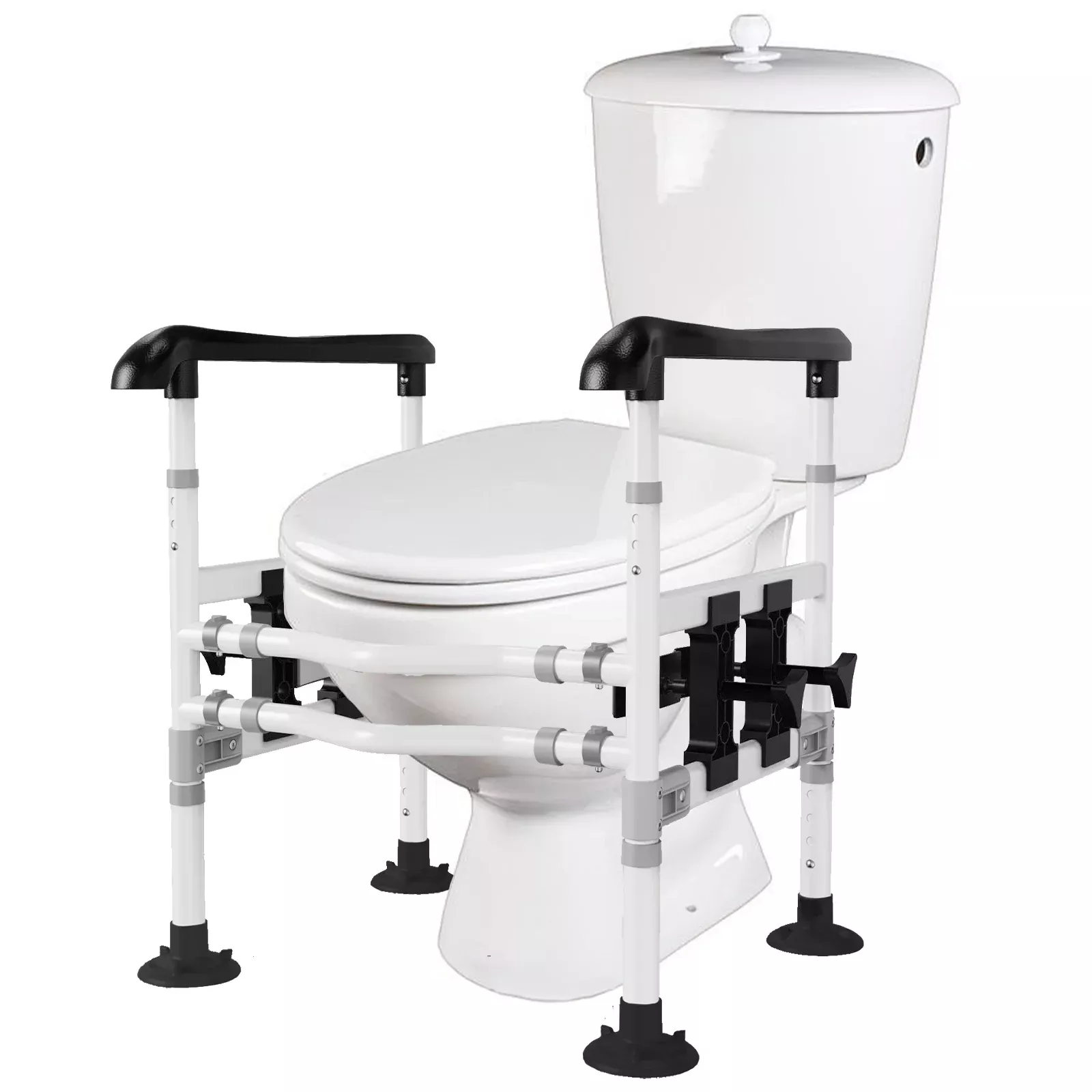 3-Way Adjustable Toilet Safety Frame, Anti-Slip Handrails, Suction Cups, Supports 220 lbs