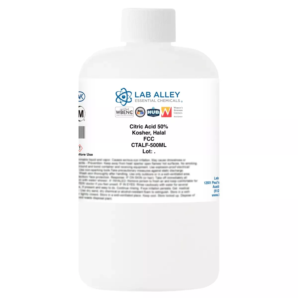 Citric Acid 50% Solution, FCC/Food Grade, Kosher, Halal