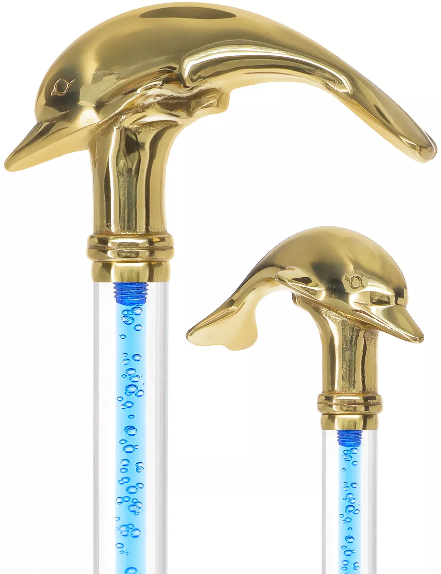 Color Crystal Elegance Brass Dolphin Cane with Invisible Acrylic Shaft Options