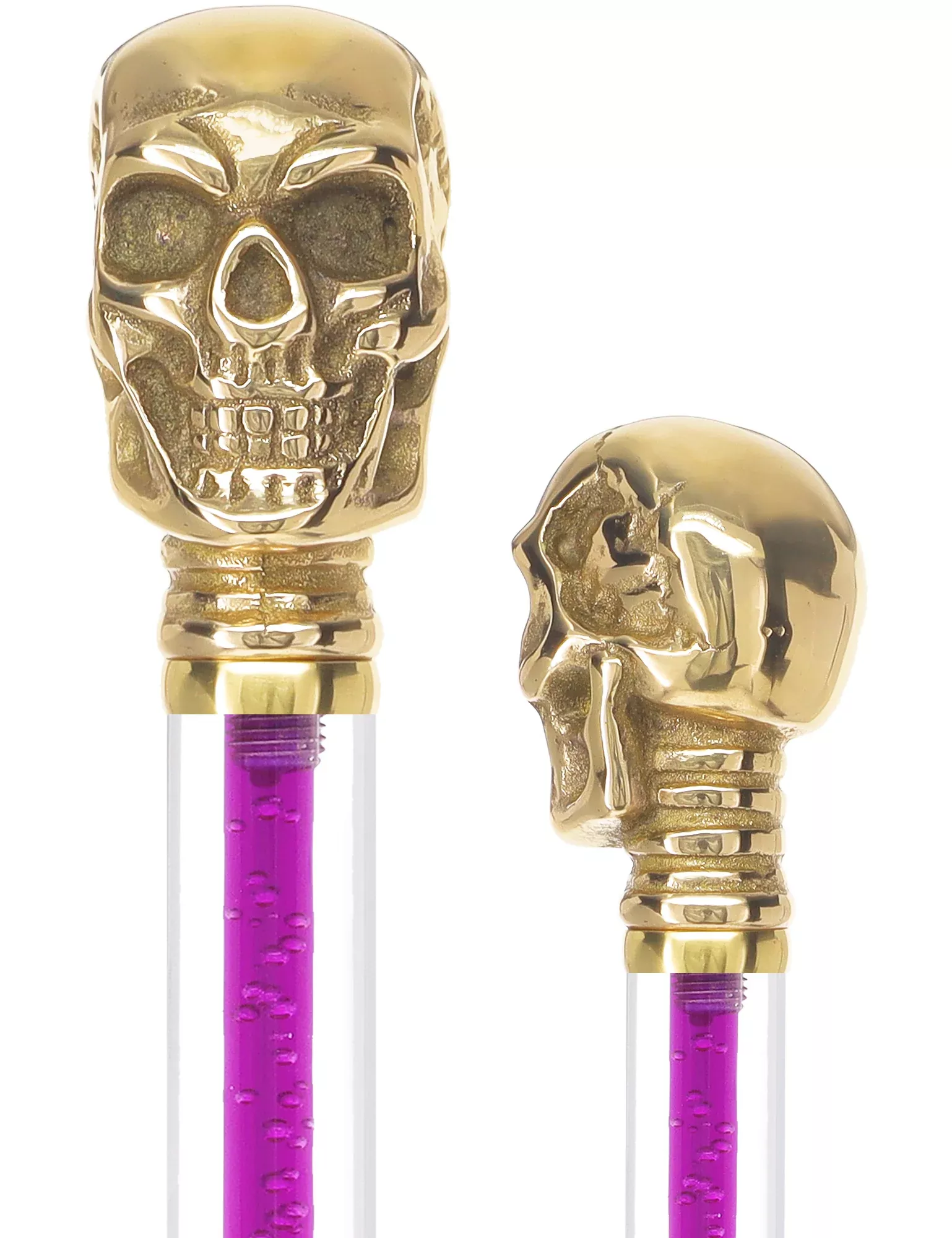 Color Crystal Elegance Brass Skull Cane with Invisible Acrylic Shaft Options