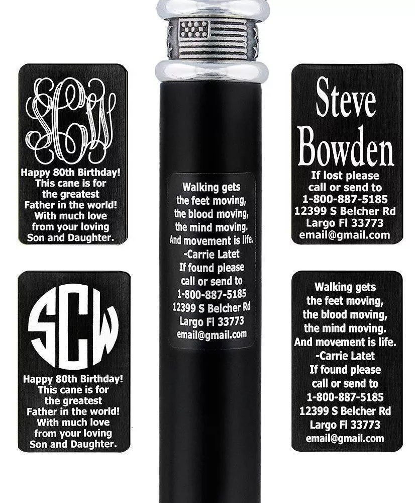 Custom Cane Engraving - Rectangle Black Anodized Aluminum