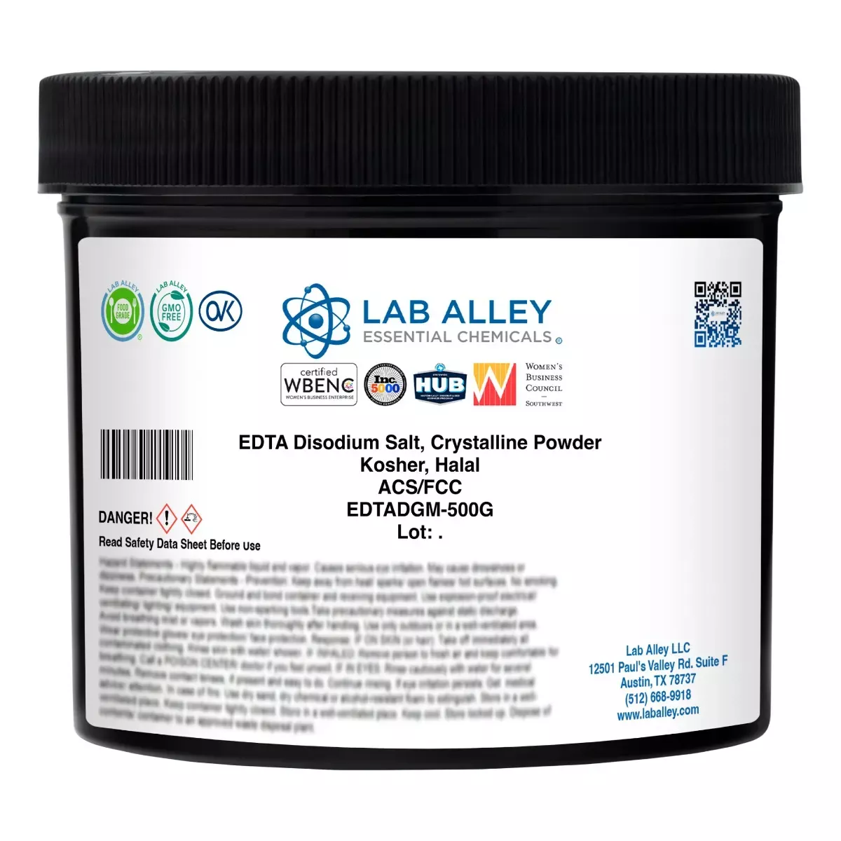 EDTA Disodium Salt, Crystalline Powder, ACS/FCC Grade, Kosher, Halal