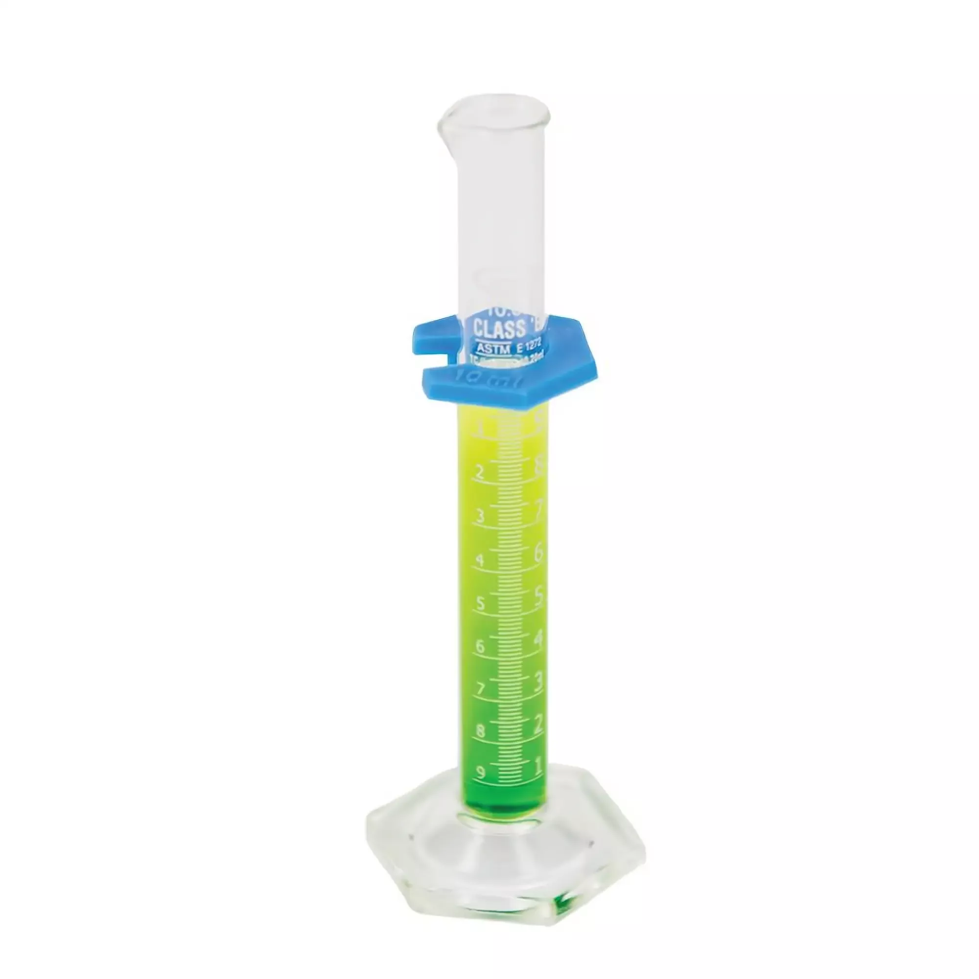 Graduated Glass Cylinders with Hex Base & Double Metric Scale, Class B, Borosilicate Glass