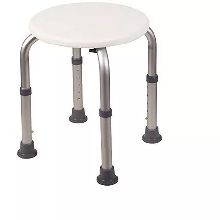Healthline Bath Round Stool, Shower Bench, Adjustable, Lightweight, Compact bathroom chair, with Non-Slip Seat and Legs, White