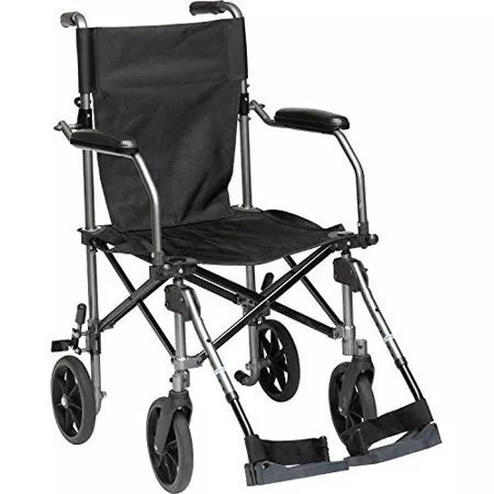 HEALTHLINE Super Light Wheelchair, Ultra Lightweight Folding Transport Wheelchair with Brakes, Elevating Leg Rest and Carry Travel Bag and and Extra Rear Transport Wheelchair Back Pack, 19 Inch Seat