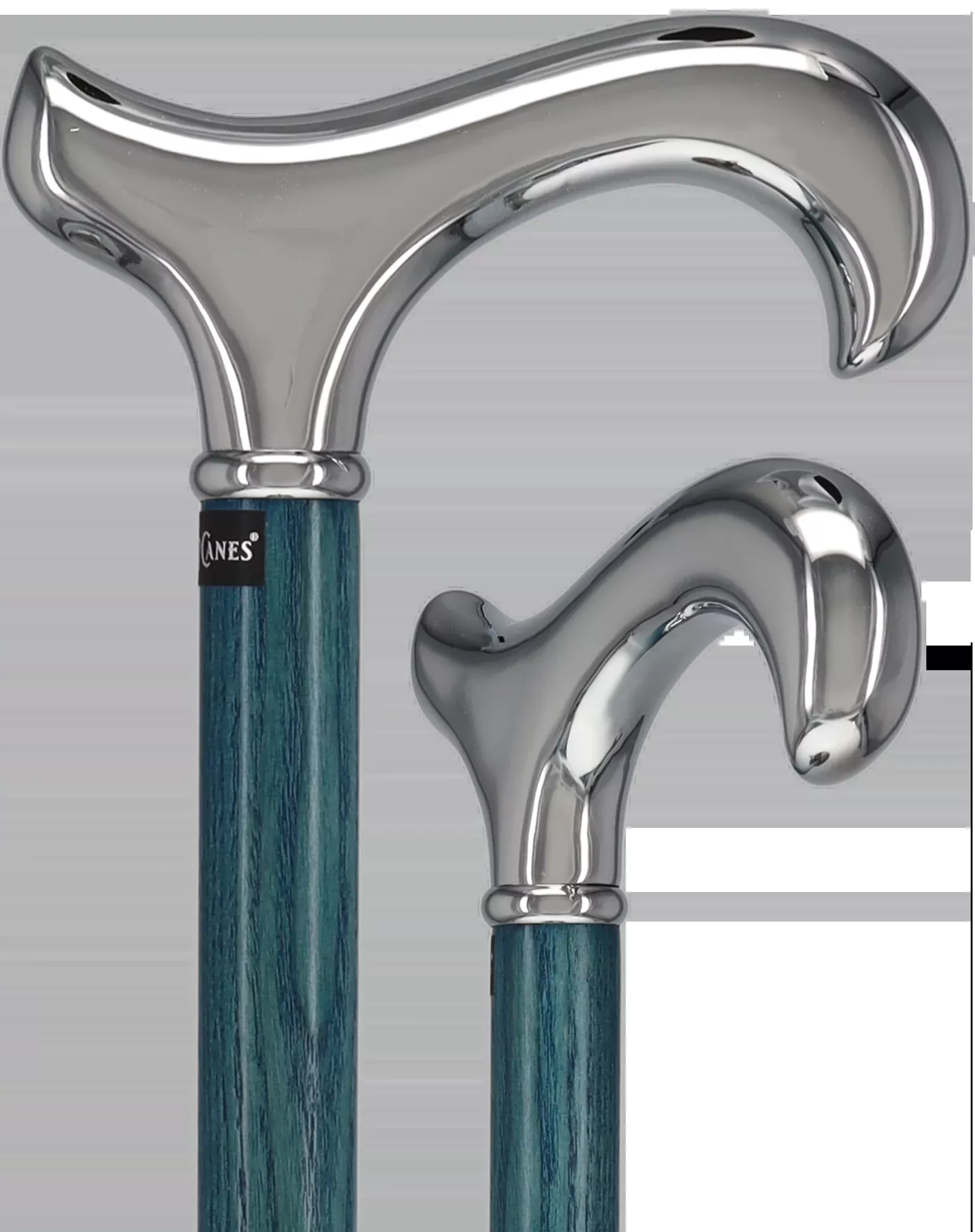 Luxury Blue Chrome Derby Cane - Stained Denim Ash Wood