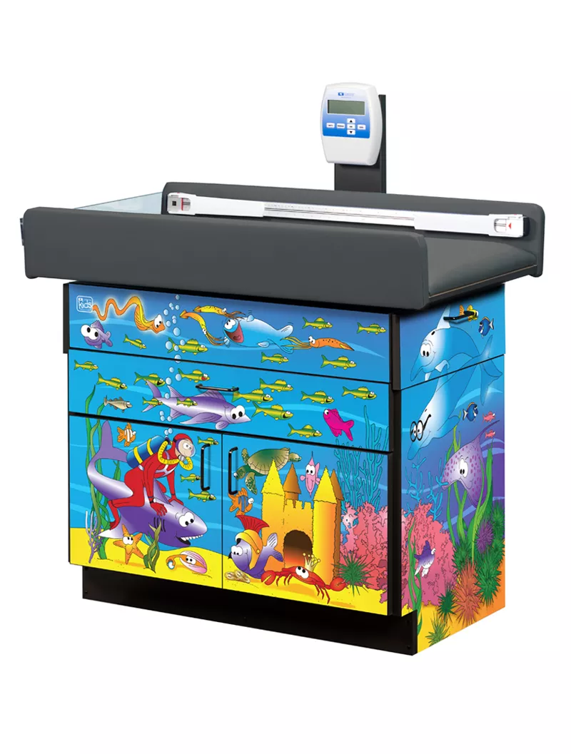 Ocean Commotion Pediatric Digital Scale Treatment Table w/ 2 Doors & Drawer Storage