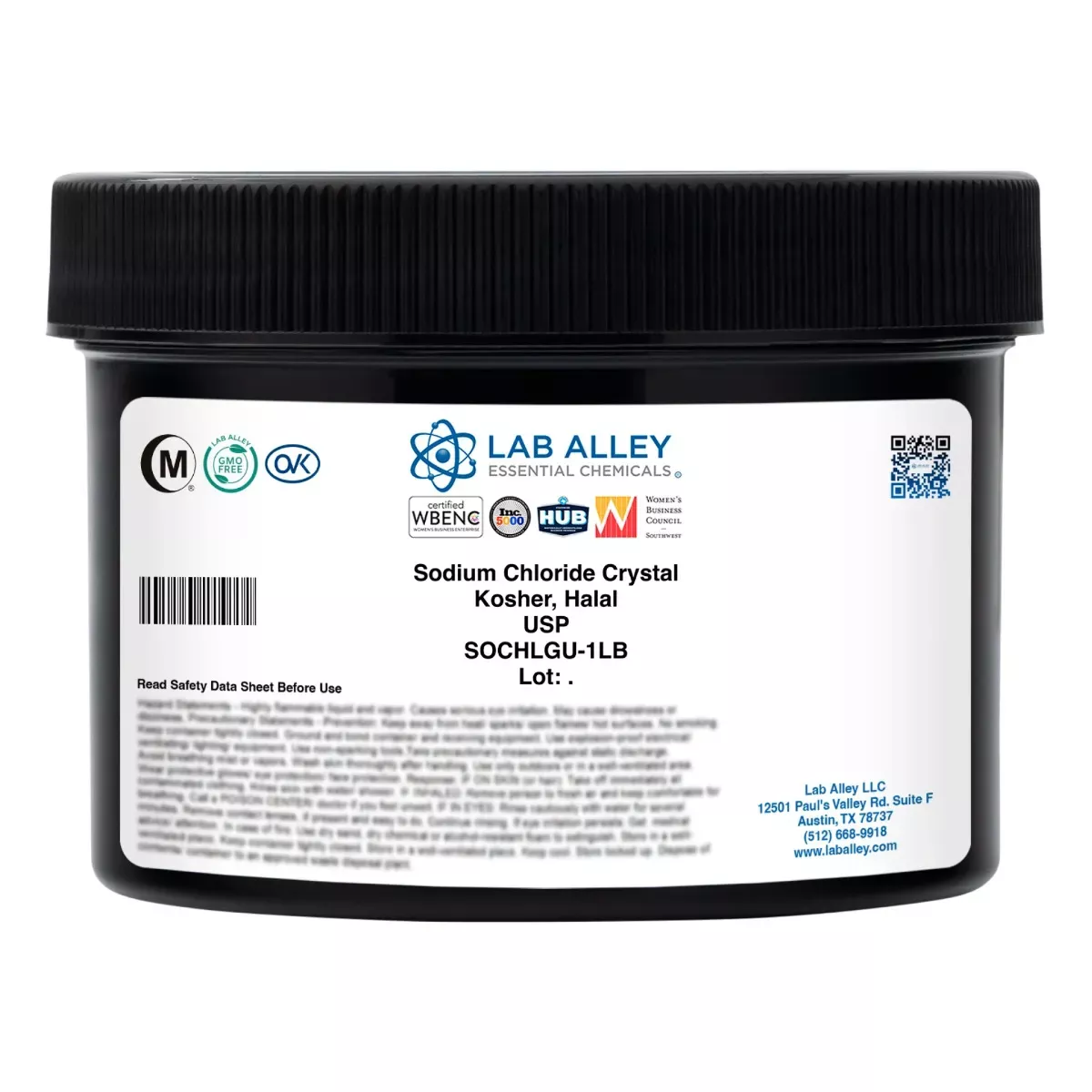 Sodium Chloride, Crystal, USP Grade, Kosher, Halal