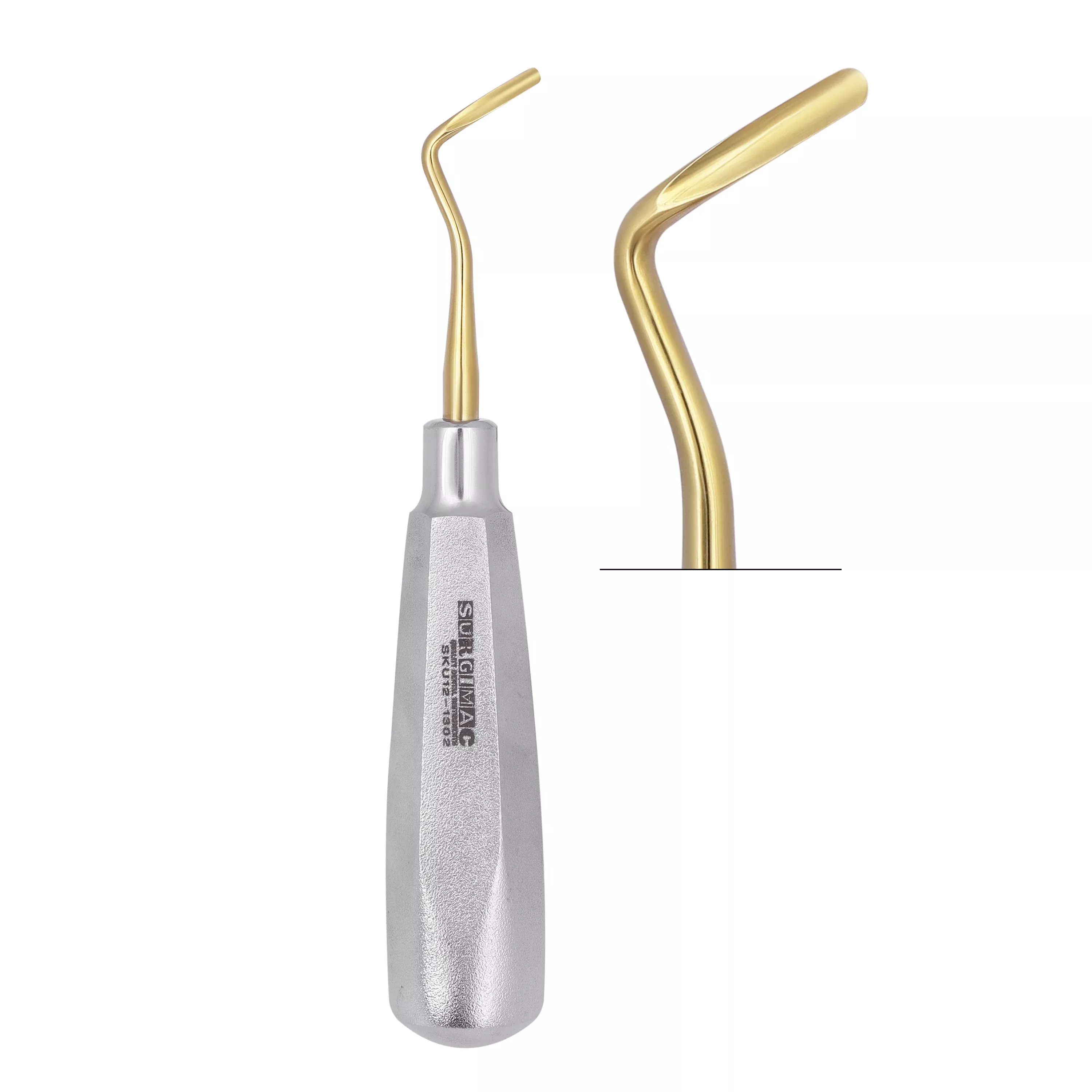SurgiMac 38 Serrated Elevator . Gold Titanium Tips. 1/pk. Stainless Steel.