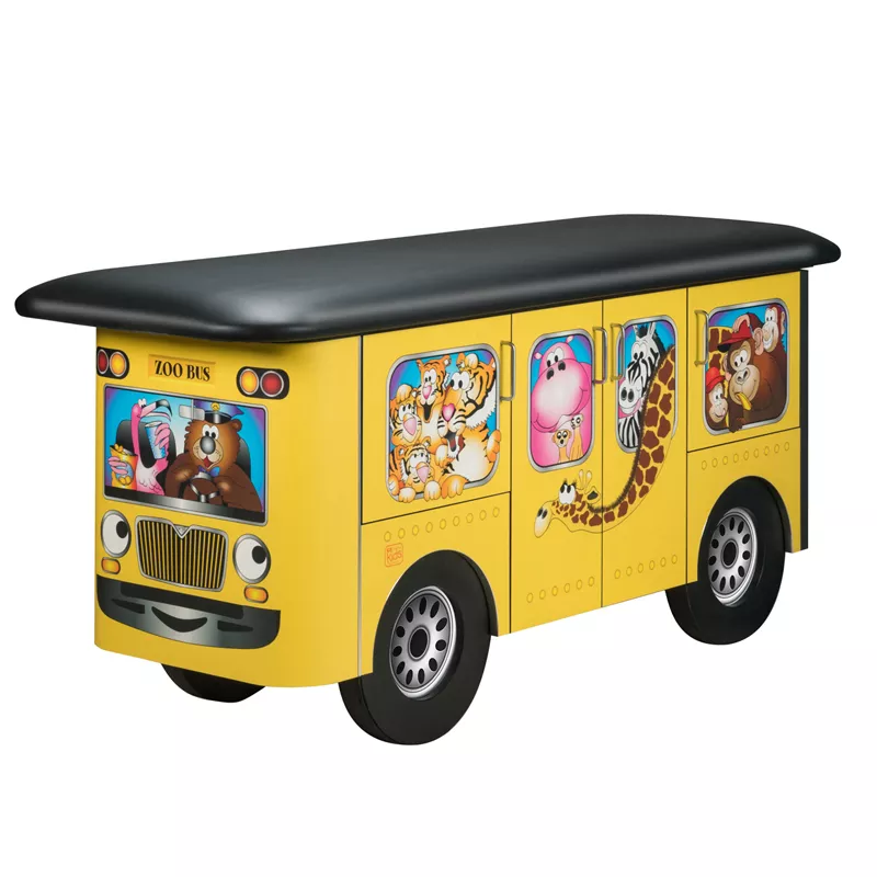 Zoo Friends Bus Pediatric Unadjustable Treatment Table w/4 Doors & 3 Adjustable Shelves